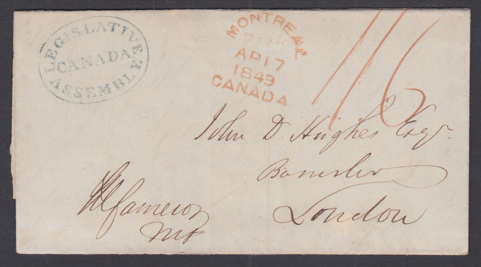 A letter bearing Canada's legislative assembly stamp. 