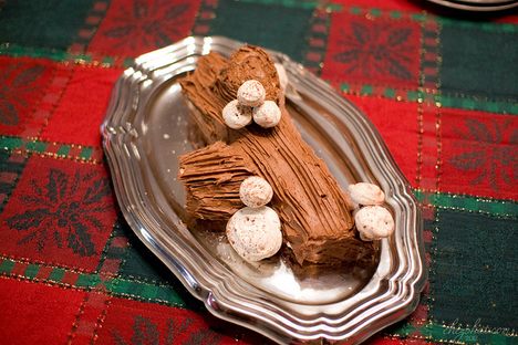 Mock mushrooms are often added to yule log cakes, made of either meringue or marzipan.