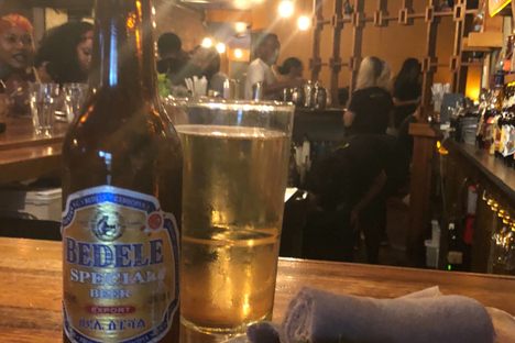 A glass of Turbo, made with Bedele Special beer.