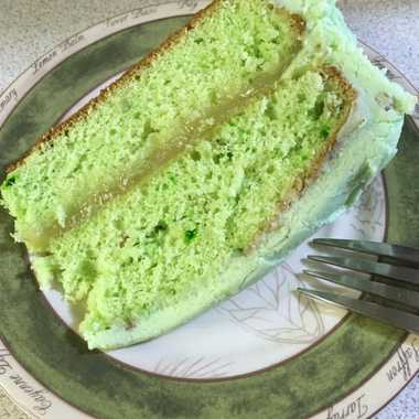 Pistachio-flavored instant pudding mix gives Watergate Cake a cosmic glow.