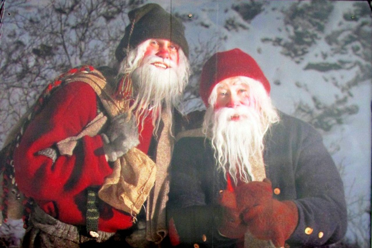 Yule Lads on a billboard inside a state park in Iceland, where they are reputed to live. 