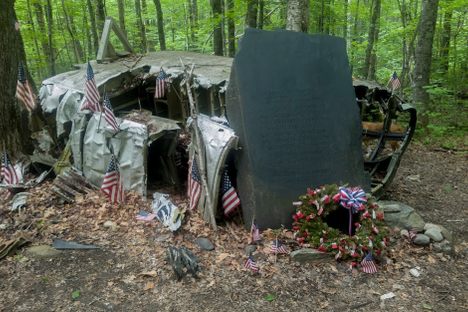 The wreckage and memorial.
