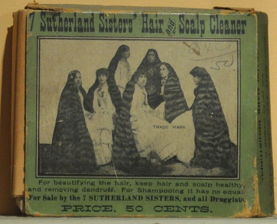 "7 Sutherland Sisters' Hair and Scalp Cleaner" at the Edmonds Historical Museum, Washington.