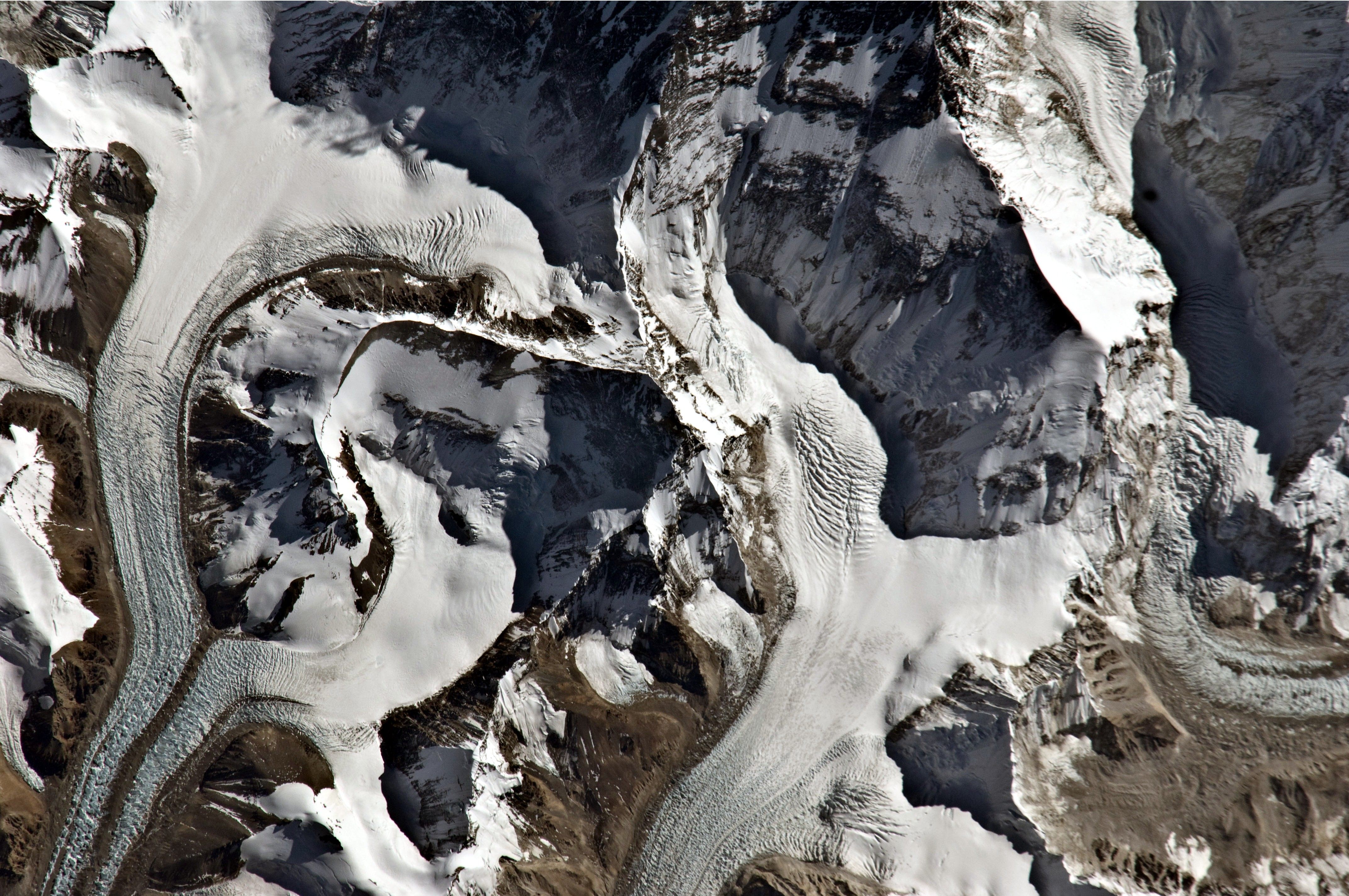 Everest as seen from space, with its Tibetan approach.