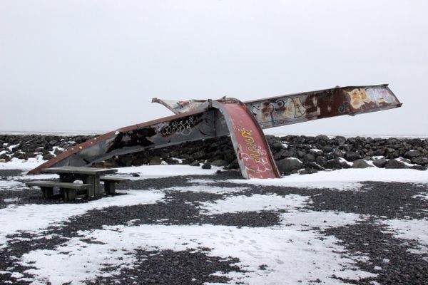 All that remains of the bridge is two girders entangled on the edge of the sandur plain.