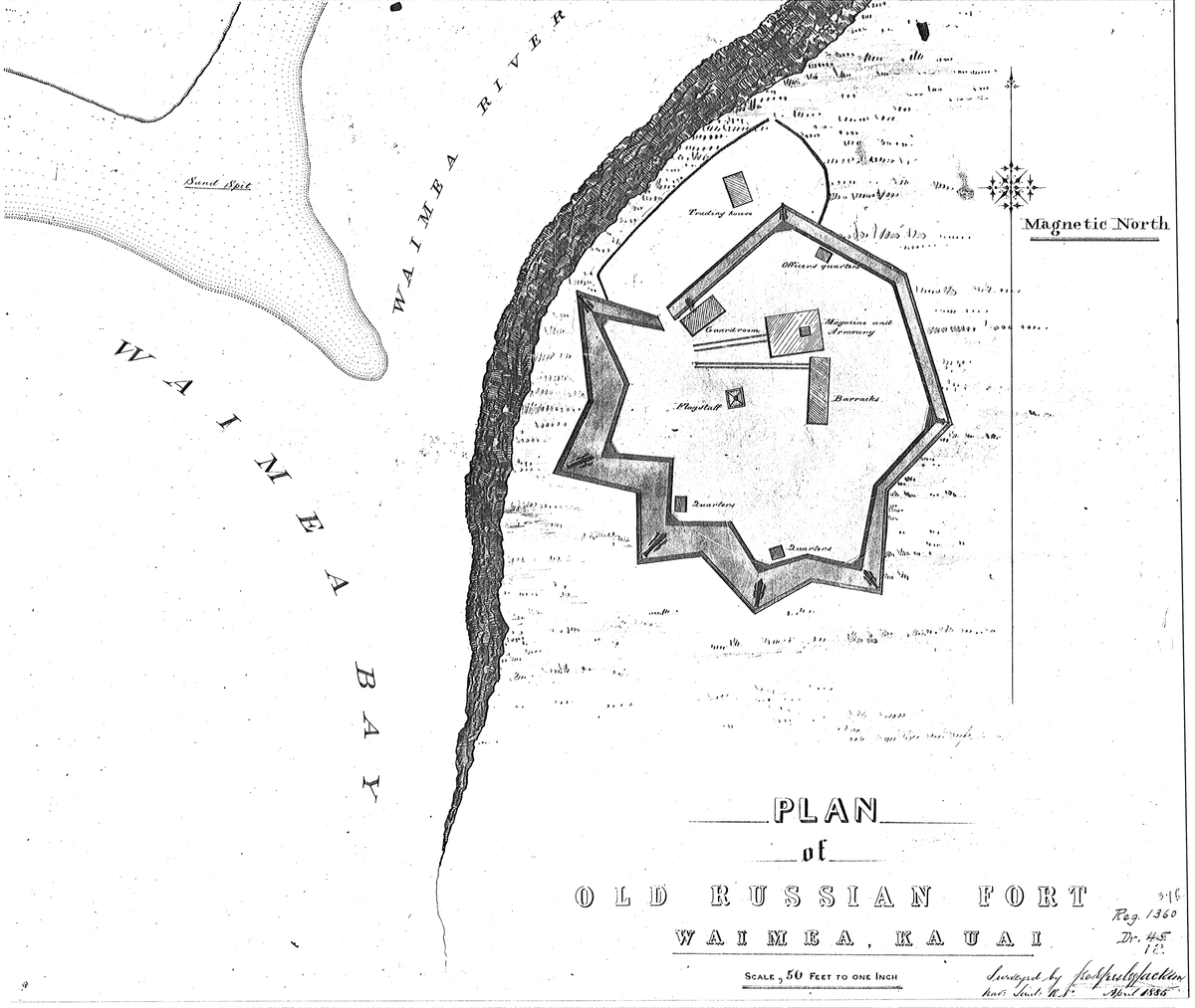 Surveyor George Jackson's 1885 map calls the Waimea fort the "Old Russian Fort," and is likely the culprit behind how the "Russian" moniker was added to the fort's name.
