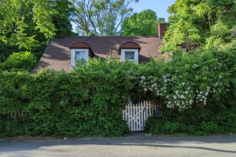 House as seen from the street in spring.