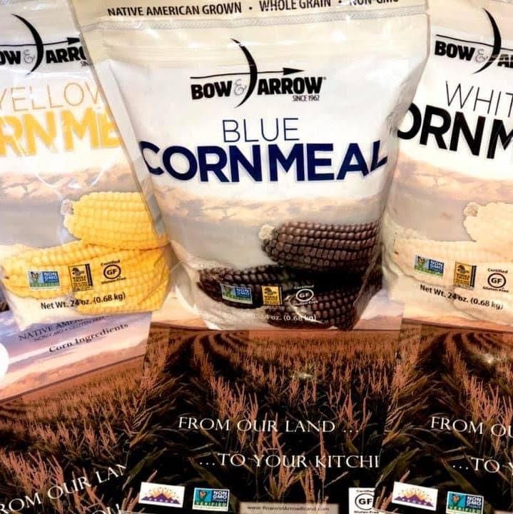 Bow and Arrow sells blue, yellow, and white cornmeal.