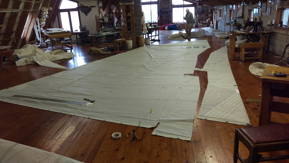 The <em>Apollonia</em>’s sails are cut from existing sails previously used on other boats, with an experienced sailmaker in Erie, Pennsylvania.