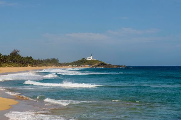 Looking down the beach at the Arecibo Lighthouse