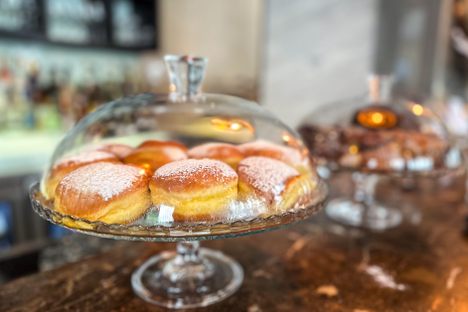 Krofi, an airy Slovenian doughnut, are one of the many treats for sale.