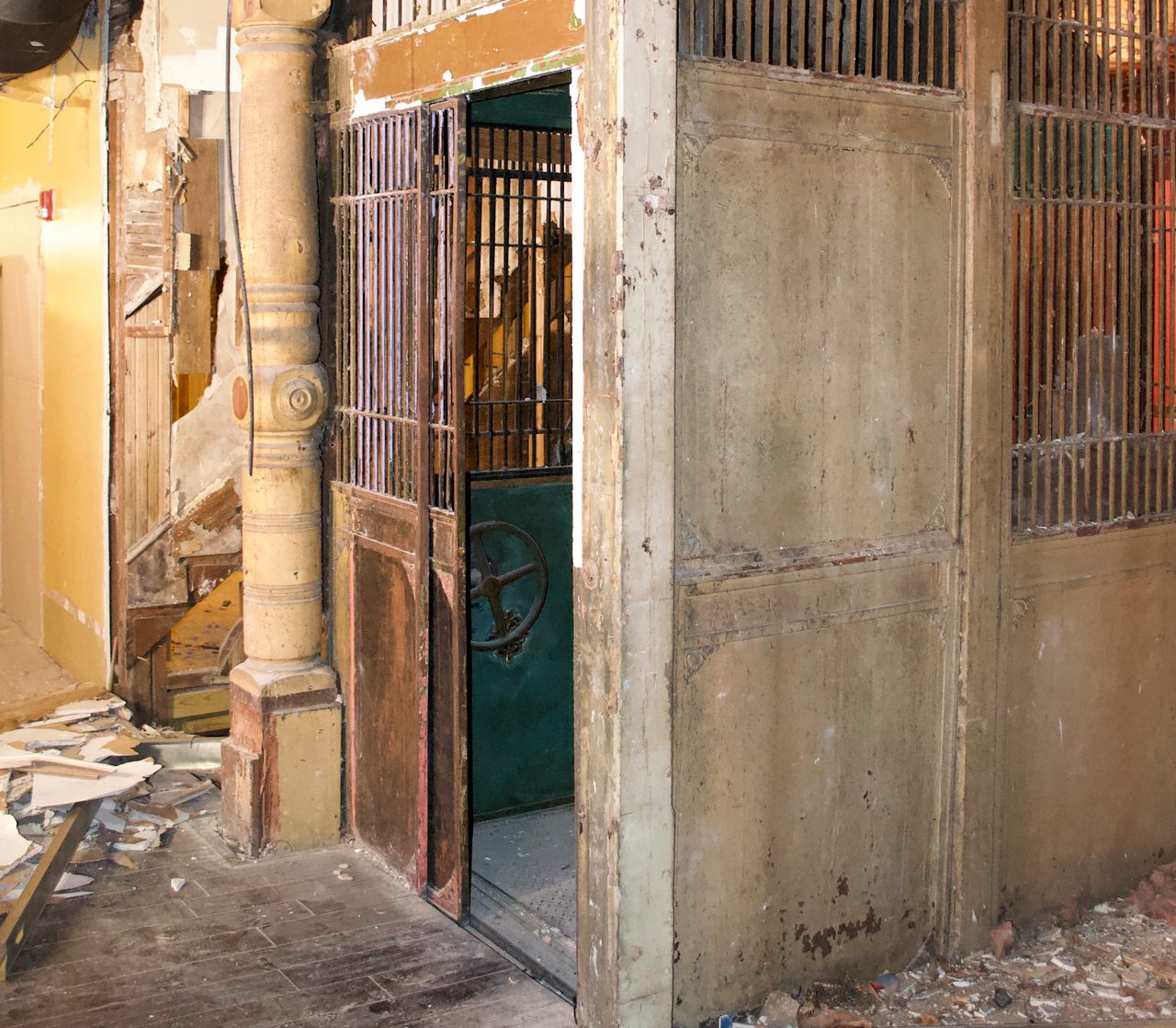 Behind some drywall emerged the building's long-forgotten original elevator. 