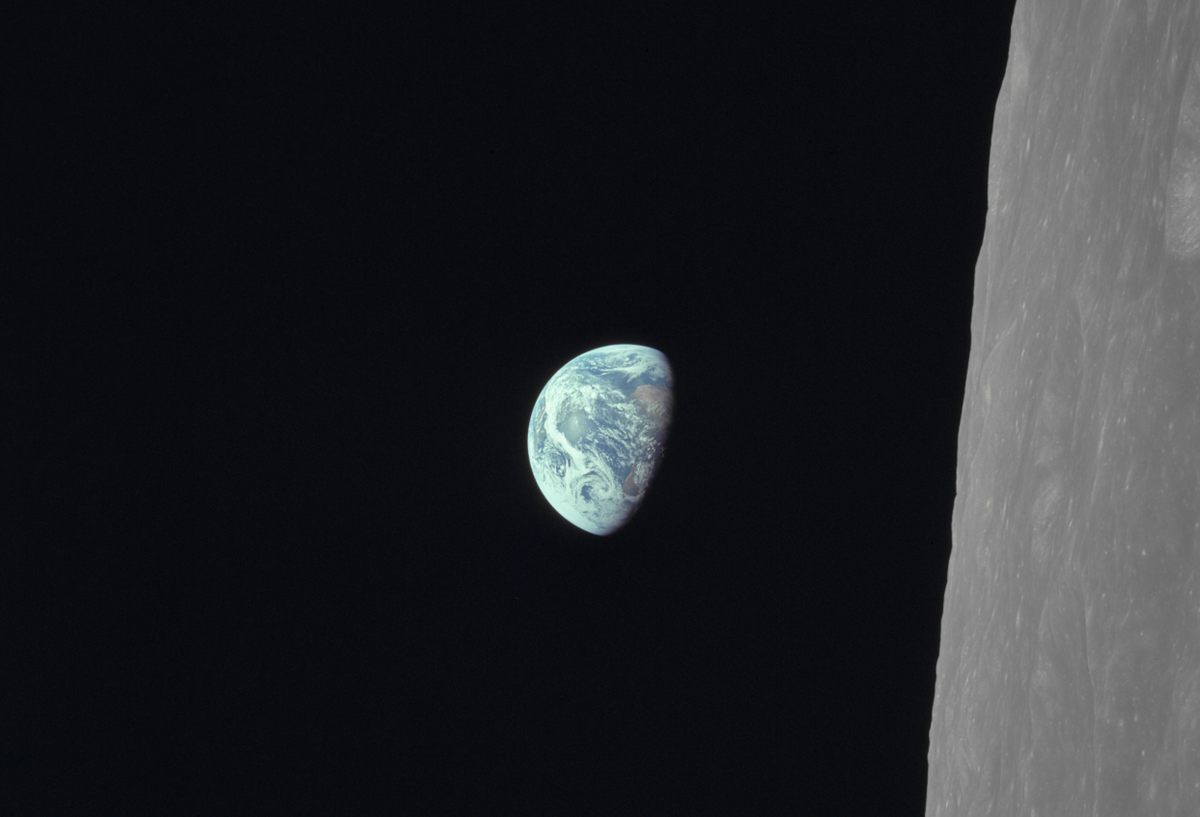 Astronauts on <em>Apollo 8</em> photographed Earth as they orbited the Moon in December 1968.