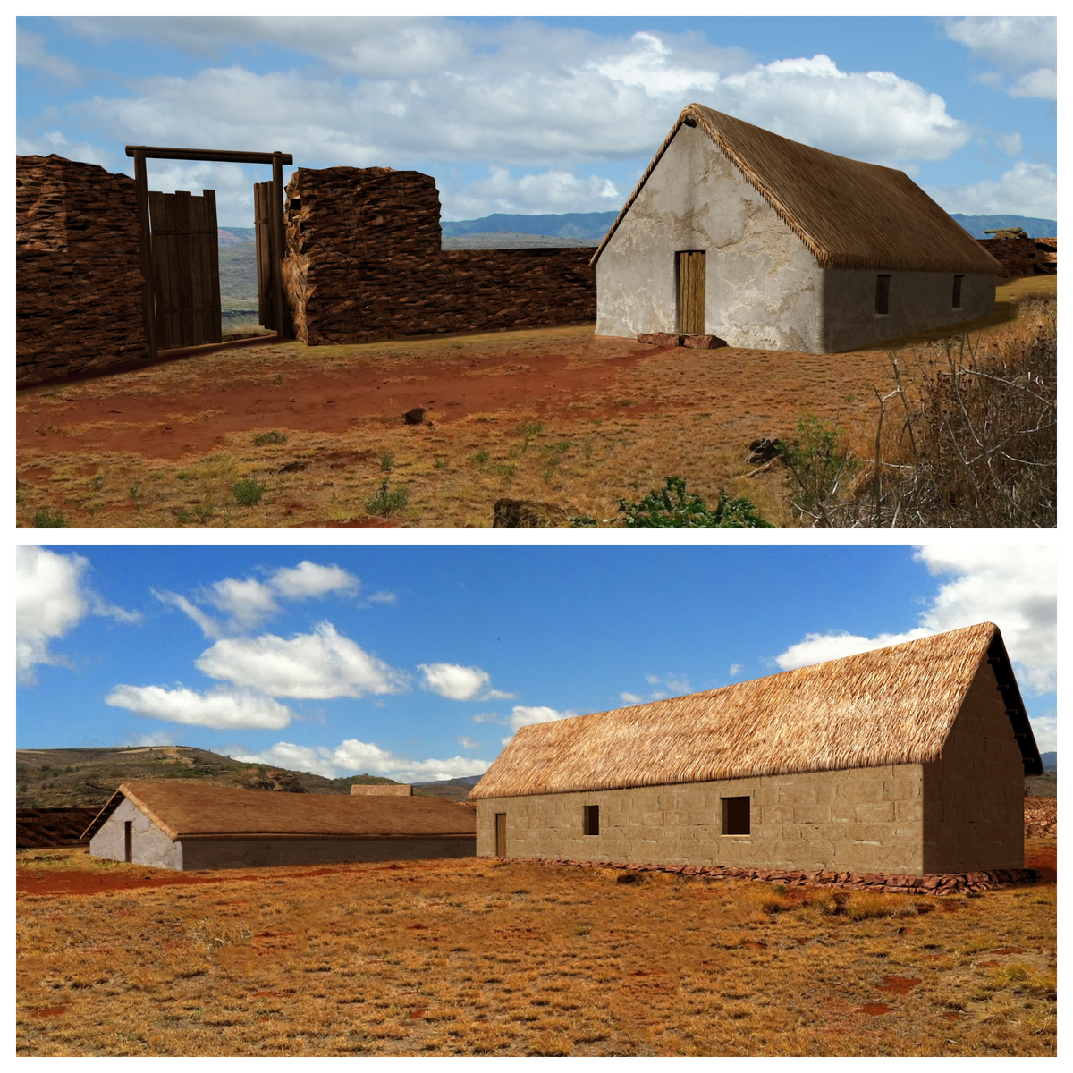 The new interpretive panels incorporate Alexander Molodin's 3D renderings of the site, including these images of the fort entry and guardhouse (above), and magazine and armory (below).