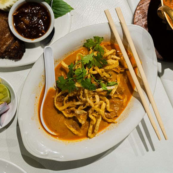 The khao soi at Gedhawa comes with a rich, coconutty broth.