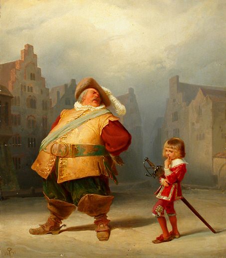 Shakespeare's corpulent character, Falstaff, and his page.