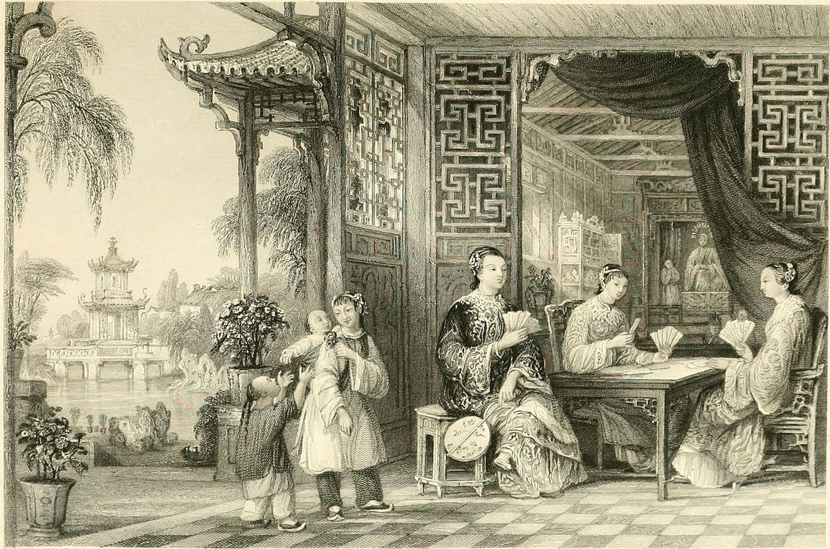 Μια απεικόνιση του 1843 των γυναικών στην Κίνα που παίζουν χαρτιά.