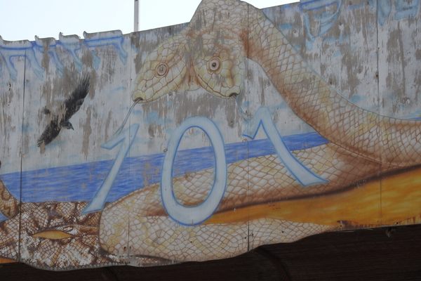 Murals referencing the rare and strange reptiles that once lived at the exhibit.