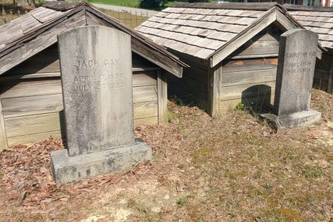 Closer view of the grave houses.