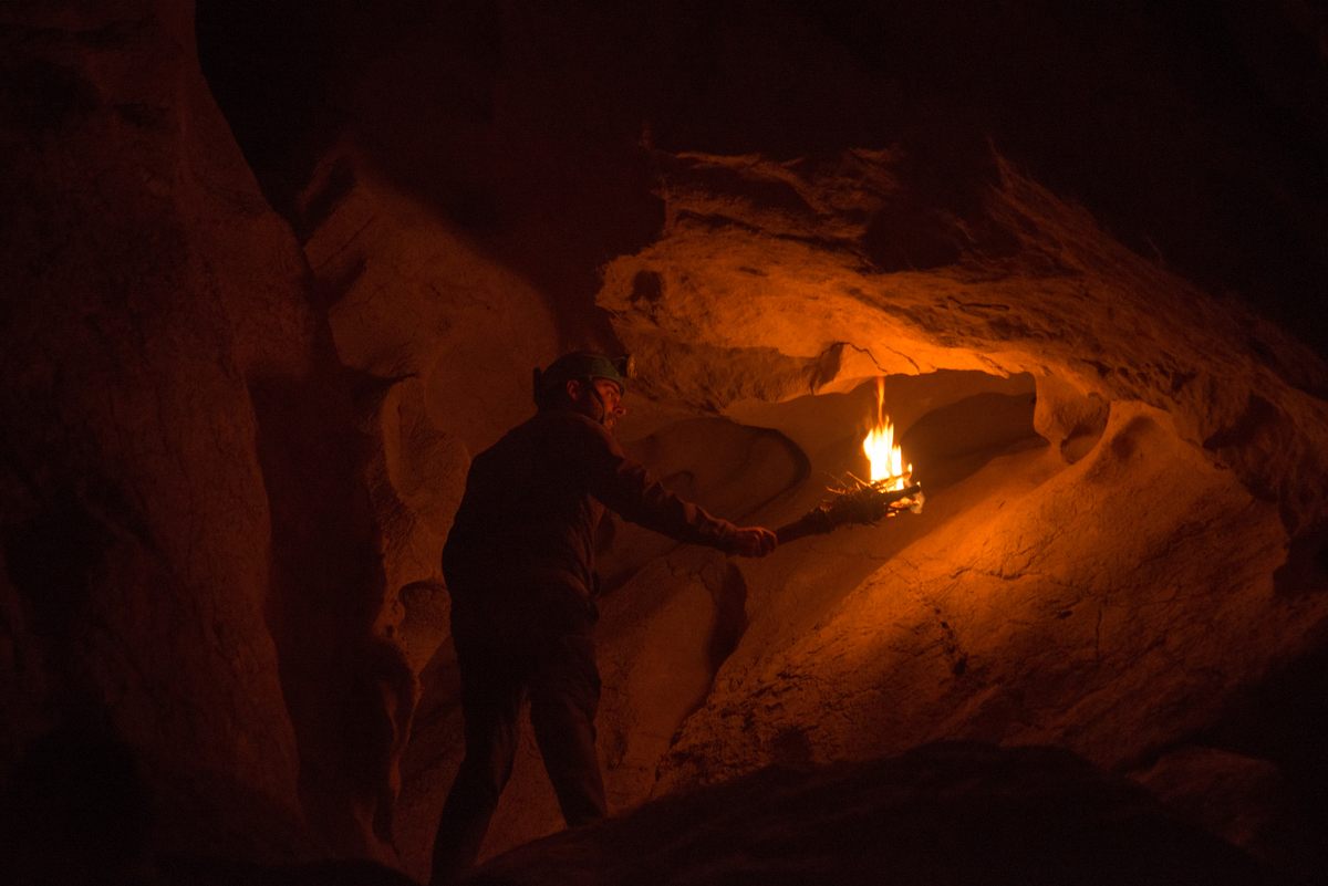 fire torch in cave