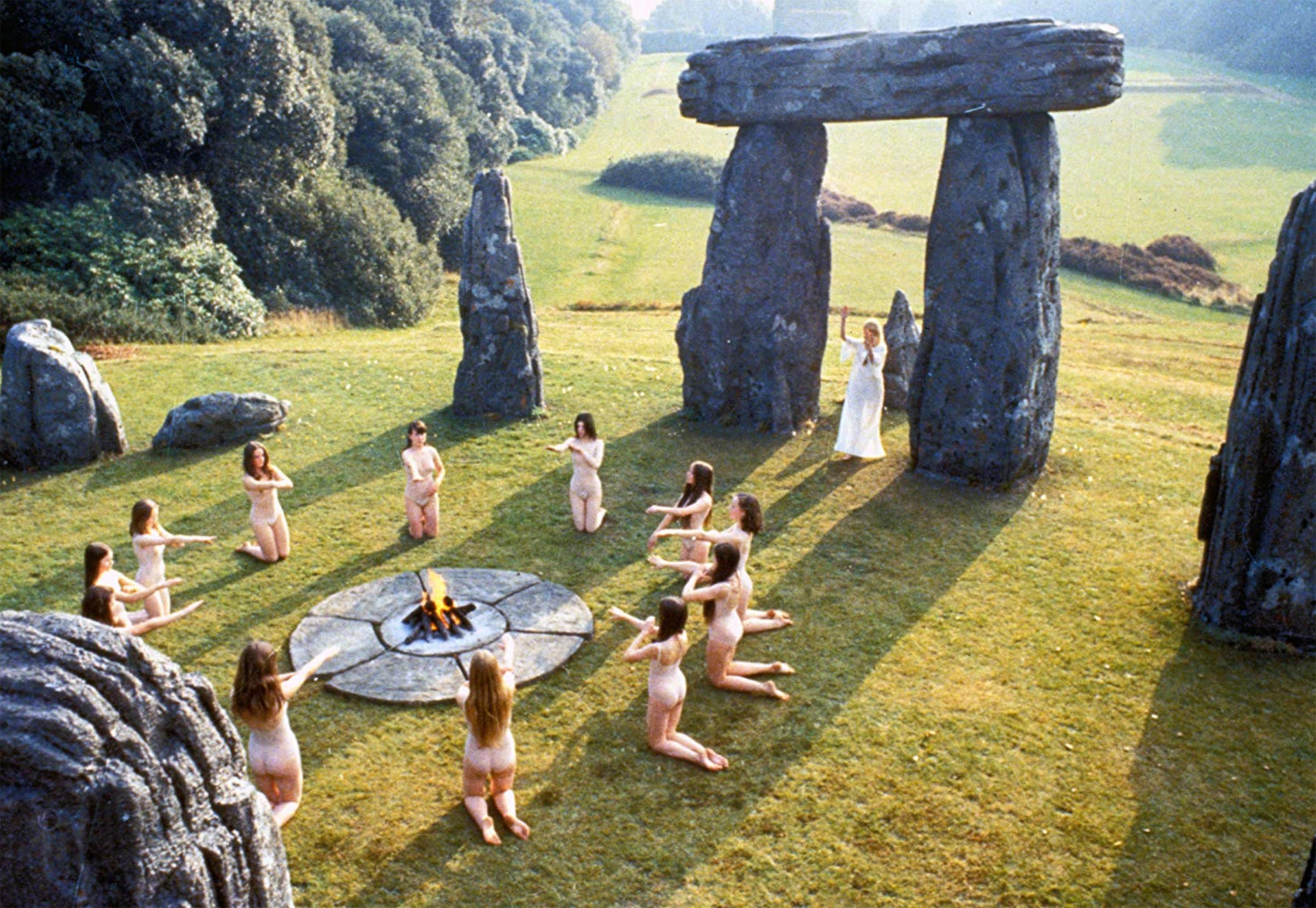 Characters perform a fertility ritual on Summerisle in <em>The Wicker Man</em>.