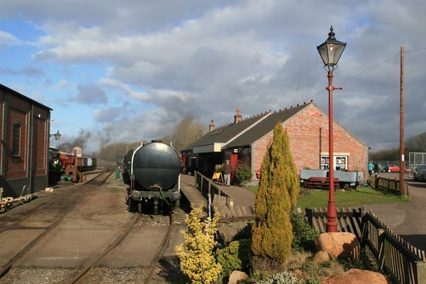 Brownhills West station, winter steam gala with five industrial locomotives in steam.