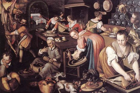 Vincenzo Campi painted the hectic activities of Medieval kitchens.