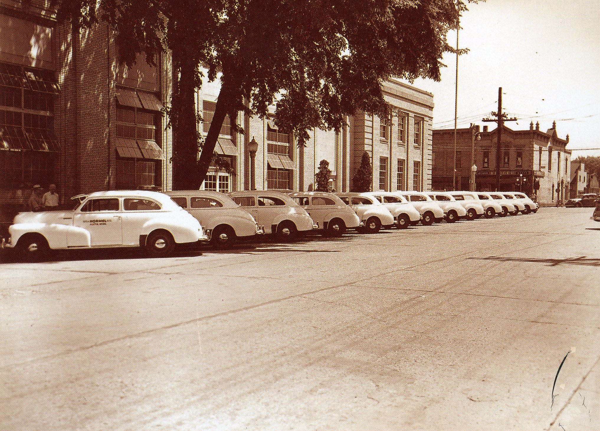 The 35 white Chevrolets, ready for action.