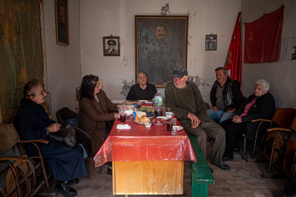 Members of the Georgian Communist Party and Stalin Society meet every Saturday in Gori.