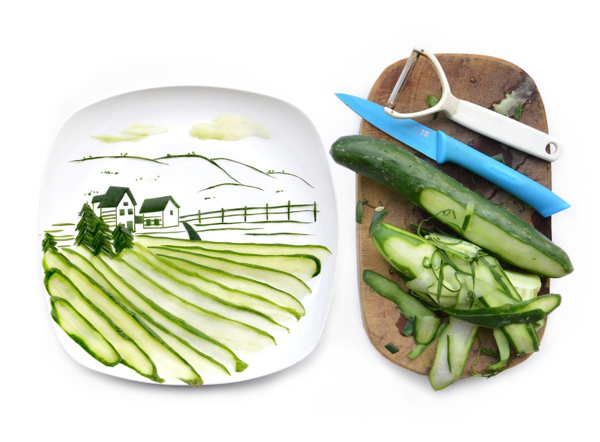 A landscape made from one, single cucumber.