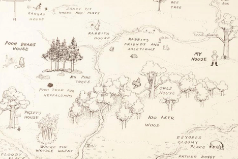 The original illustrated map of The Hundred Acre Wood, by E. H. Shepard.