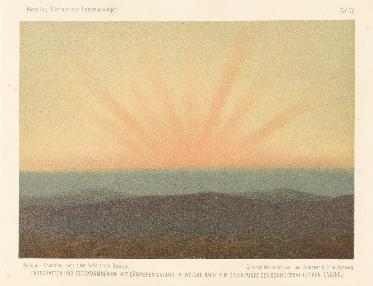 Twilight rays by Pechuël-Loesche in 1884, repainted from another artist.