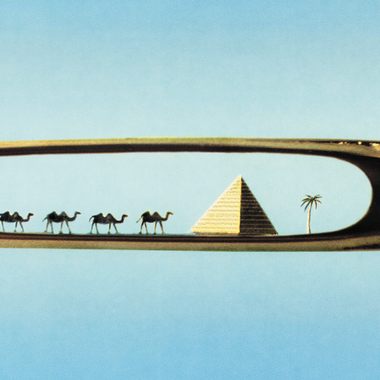 Ancient Egyptian scene inside of the head of a needle