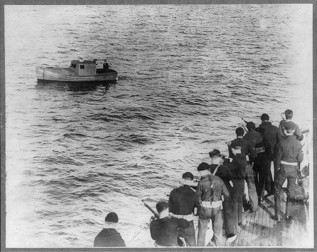 The Coast Guard closing in on a rumrunner in 1924.