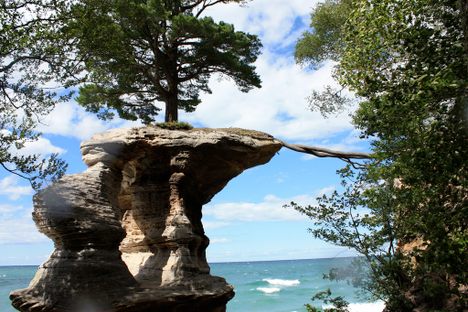 Chapel Rock on the shore of the Pictured Rocks National Lakeshore.