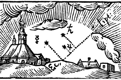 A drawing depicting a Jupiter-Saturn conjunction, by Johannes Kepler, December 1603. 