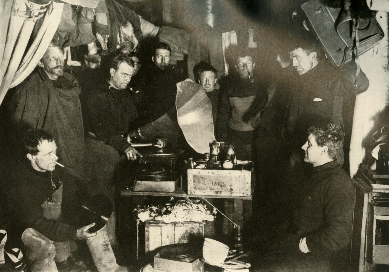 Members of Ernest Shackleton's crew grooved to a gramophone.