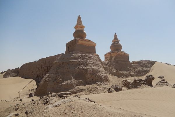 Ruins of 10 or more Yuan dynasty stupas situated outside the northwest corner of Kharakhoto.