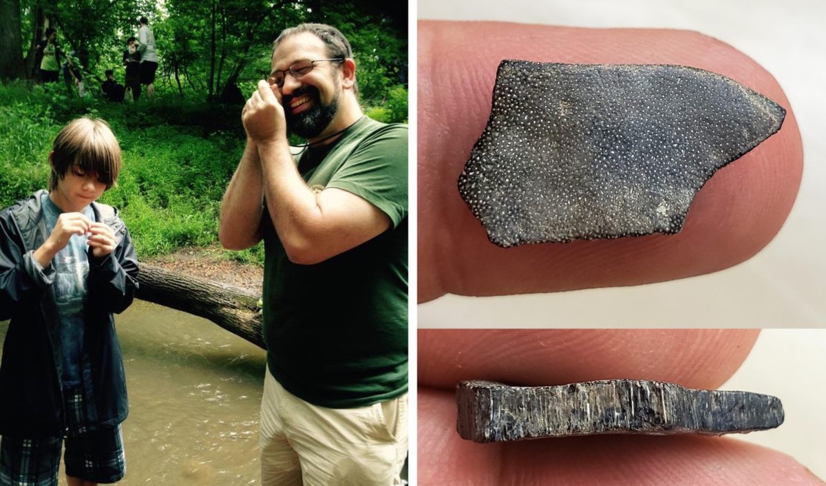 Braden Vande Plasse (with Carl Mehling, in the field) found an unusual prehistoric fish fragment.
