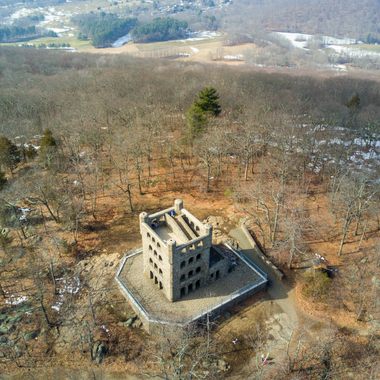 Aerial view of the tower and surrounding landscape.