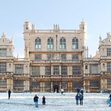 Wollaton Hall in the snow.