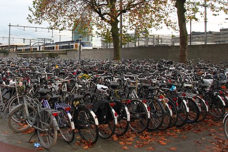 Bike parking congestion outside Utrecht's Central Station.