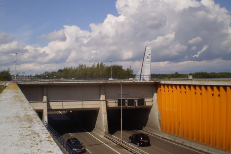 Sailboat crossing over Aqueduct Veluwemeer