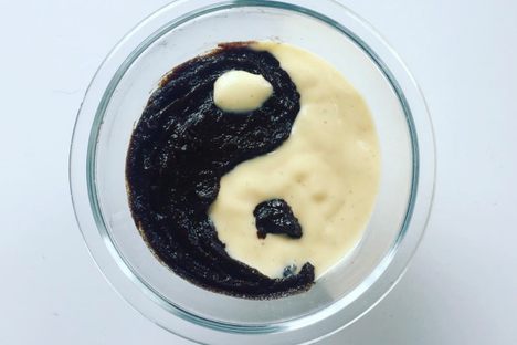 Mämmi mixed with vanilla sauce.