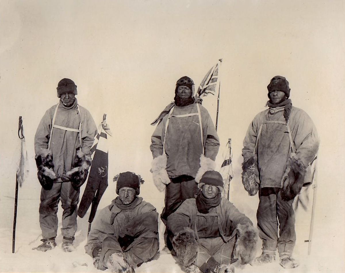 Of the 65-person crew, only five men from the expedition made it to the South Pole (left to right): Lawrence Oates, Henry Bowers, Robert Falcon Scott, Ted Wilson, and Edgar Evans.