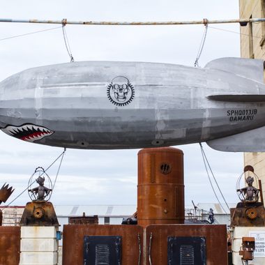 The Steampunk HQ zeppelin. 