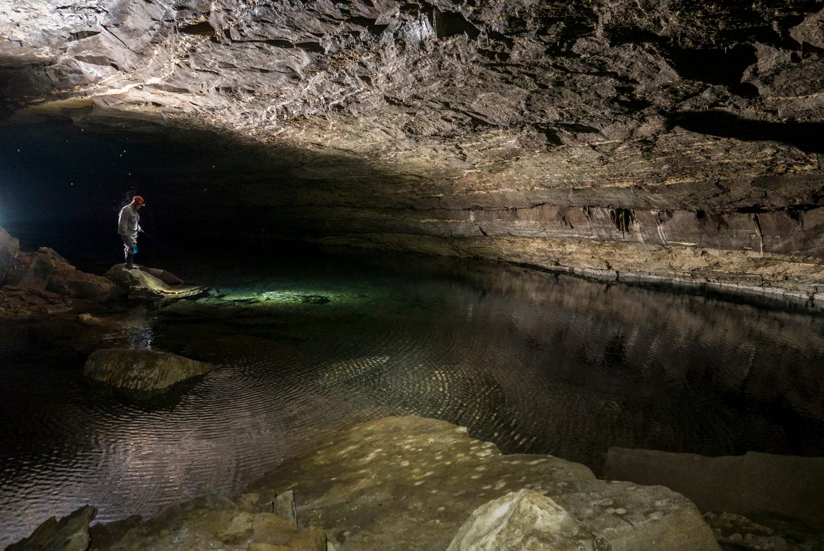 Entrepreneur Henry M. Fuller operated wooden boat tours of the cave in the late 19th century.