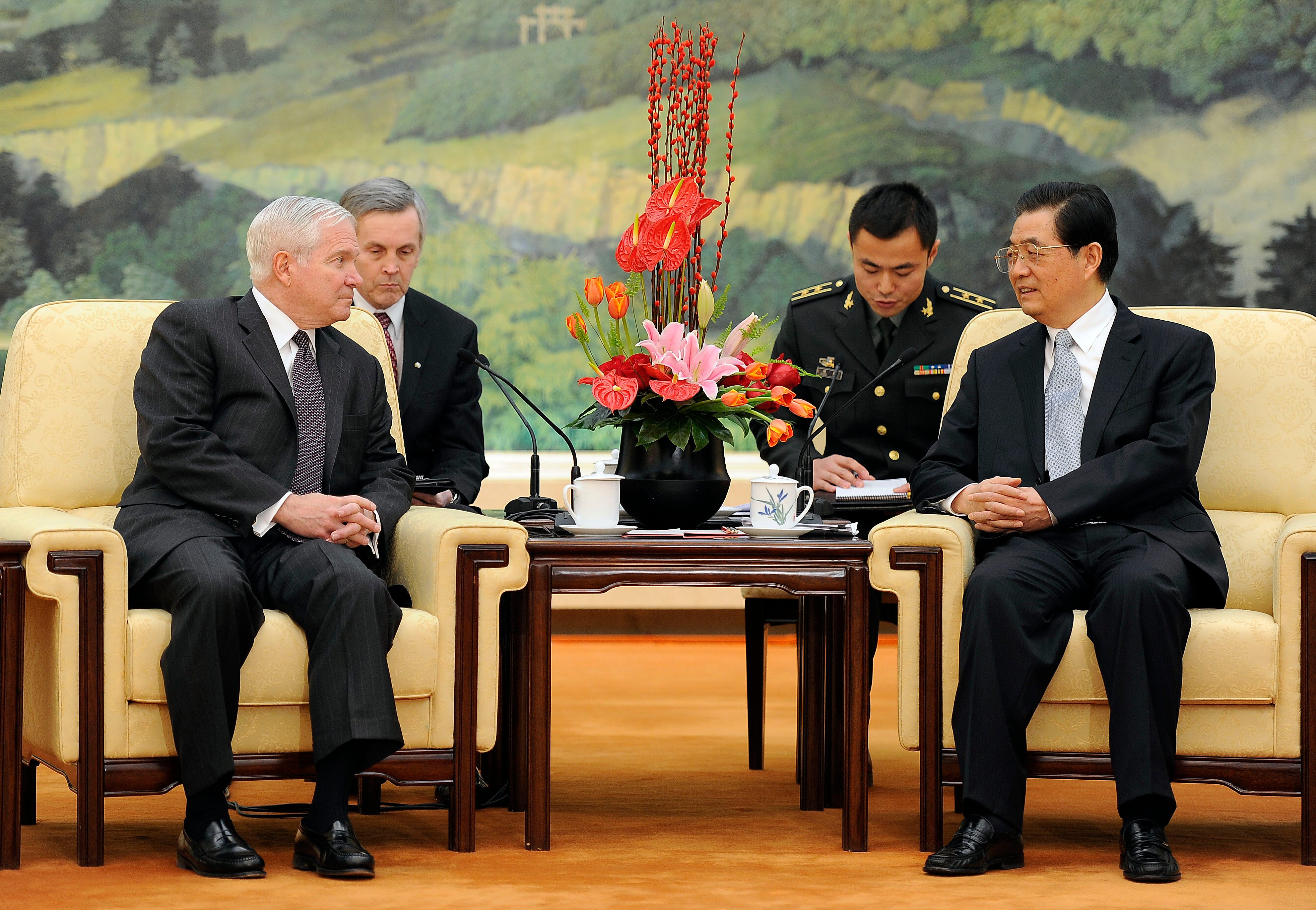 Sec of Defense Robert M Gates (both 66 at time, born 1942) with Hu Jintao Jan 2011