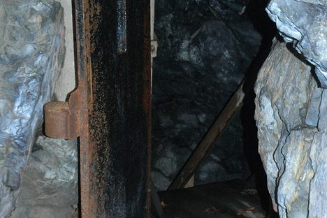 The iron door that currently marks the entrance to the cave