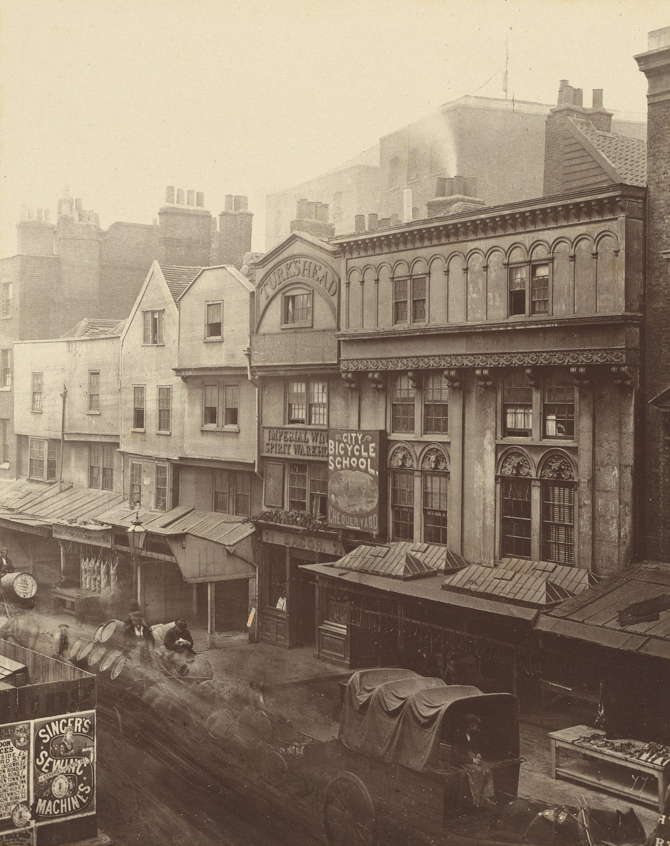 These "Old Houses at Aldgate," were destroyed when the Metropolitan Railway was extended.